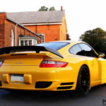 Misha Design Porsche 997 Turbo GTM Carbon Fiber wing on yellow 997 TT